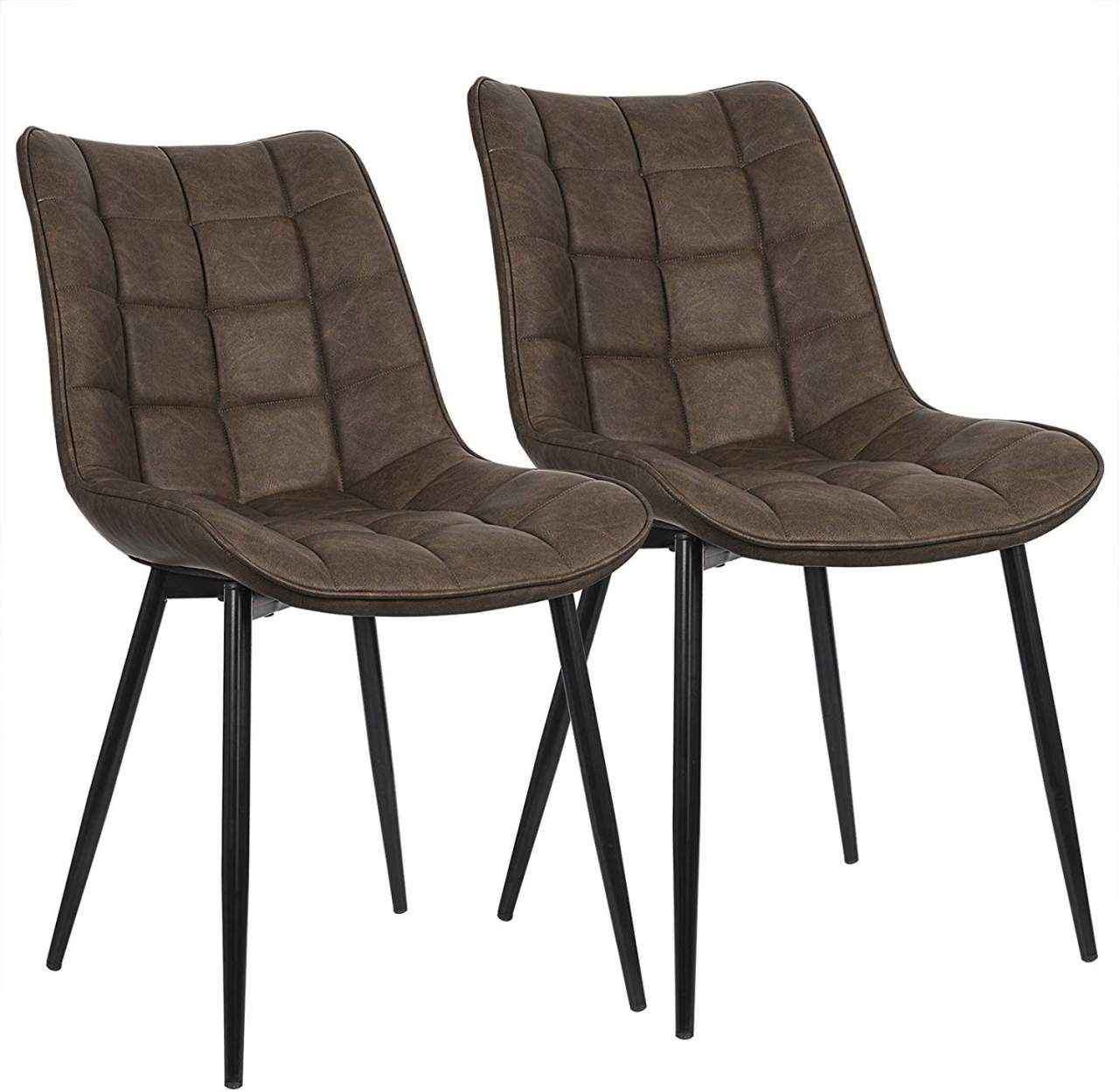 2er-Set Esszimmerstühle Rückenlehne, Kunstleder, mit Sitzfläche Metallbeine aus
