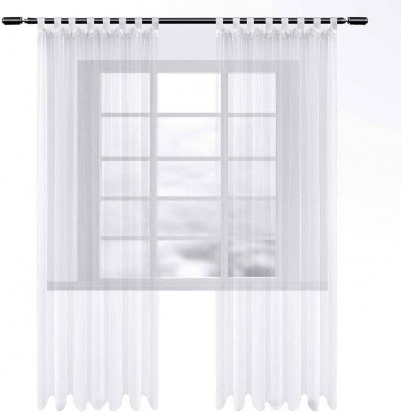 Gardinen transparent mit Schlaufen 2er Wohnzimmer Set, Vorhang Landhaus Tüll Stores Schal Schlafzimmer Voile