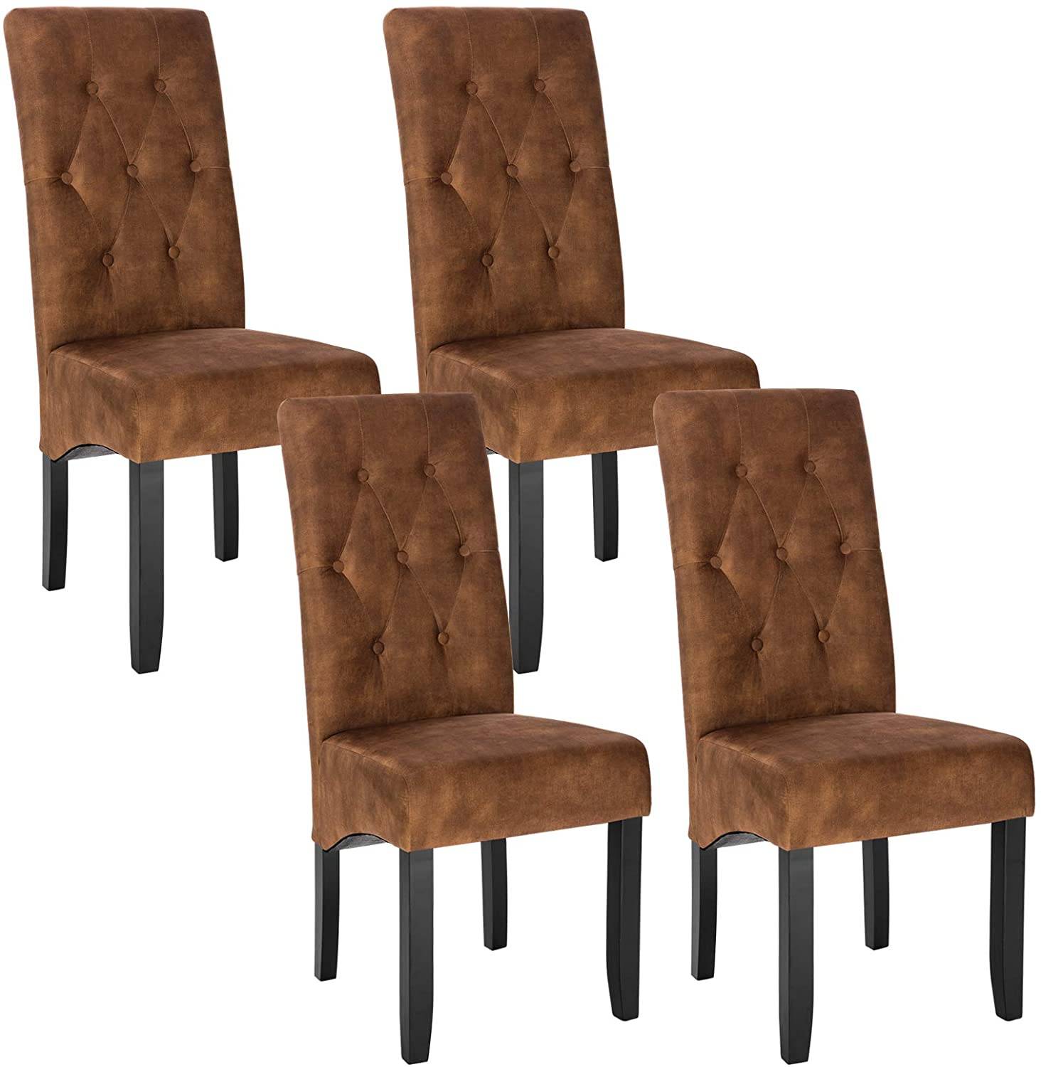 Set di 4 sedie imbottite in velluto con gambe regolabili - struttura in  legno massello - Beige