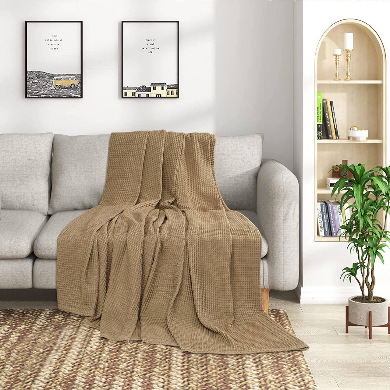 Waffle Bedspread, Soft Bedspread, Room Home Throw Oeko-Tex Quilt Blanket, Bedroom, for Blanket Sofa Throw, Living Lightweight