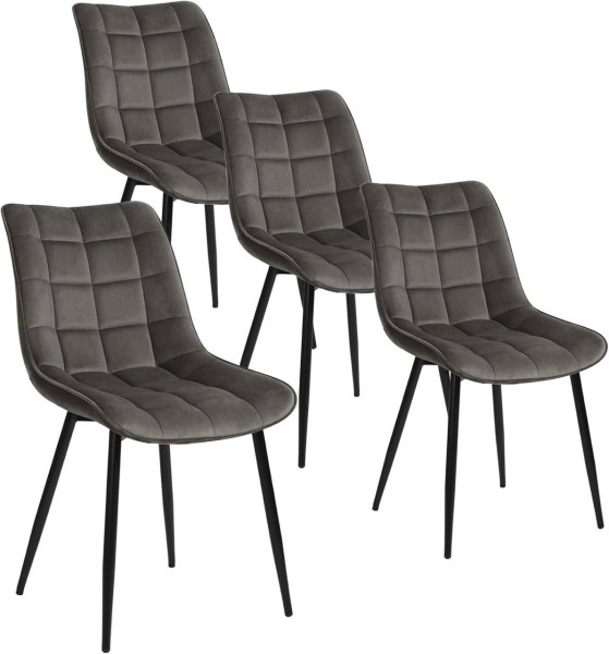 WOLTU Set van 4 eetkamerstoelen met rugleuning, fluwelen zitting, metalen poten