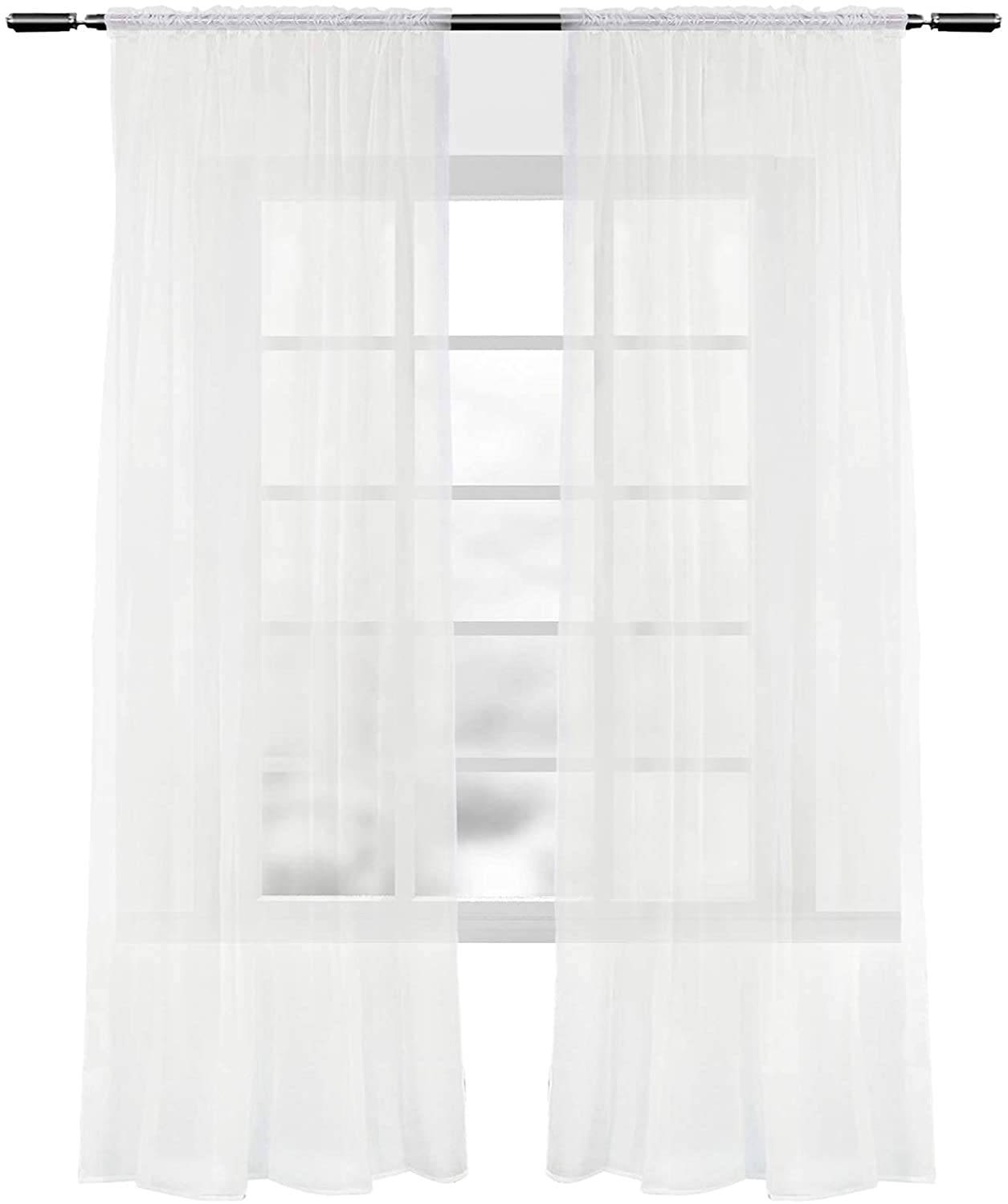 2er Set Gardinen Vorhänge Schiene, transparent Doppelpack für Kinderzimmer für Kräuselband mit Wohnzimmer Landhaus Voile Schlafzimmer Stores Fensterschal
