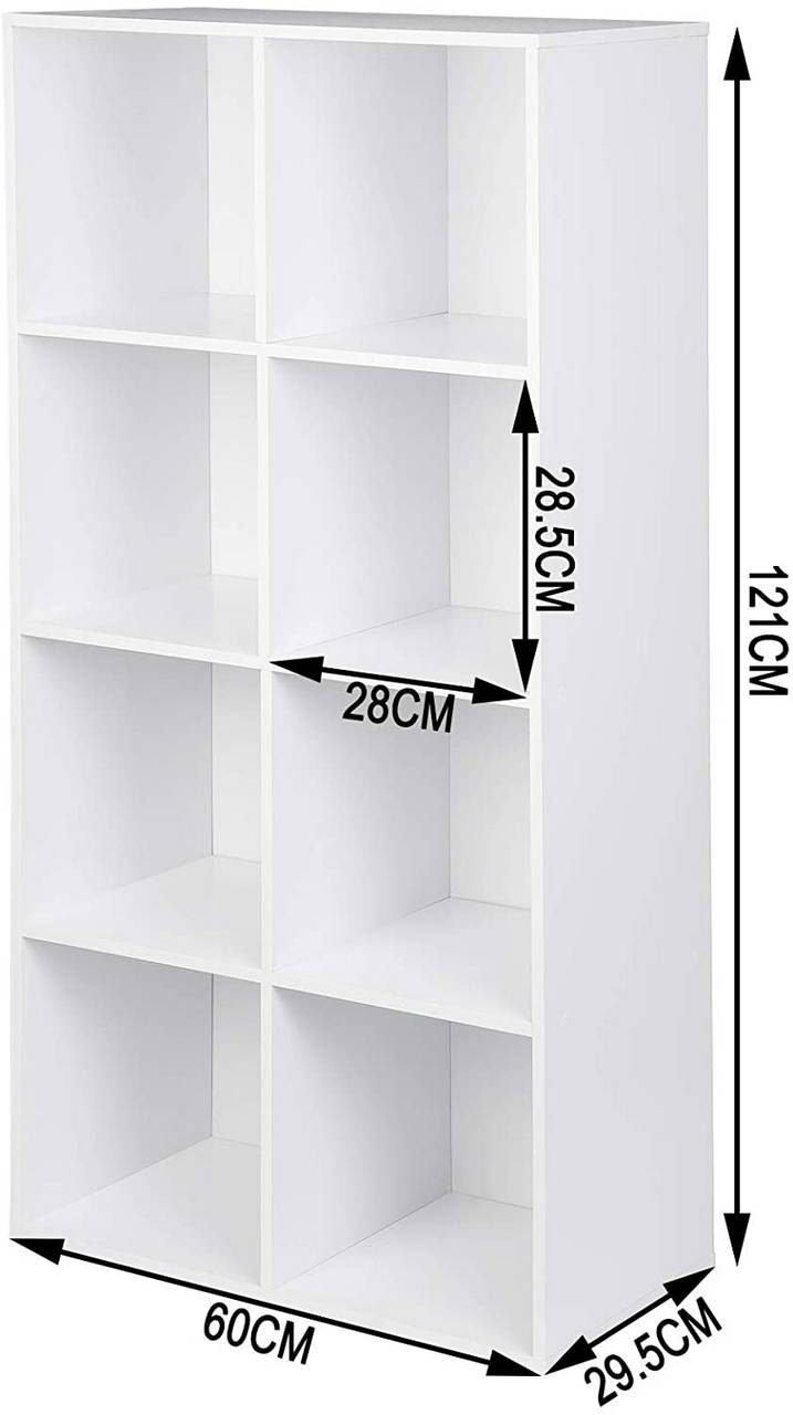 Libreria Scaffale con 8 Scomparti a Cubi Portaoggetti, Bianco,  60x29,5x121cm