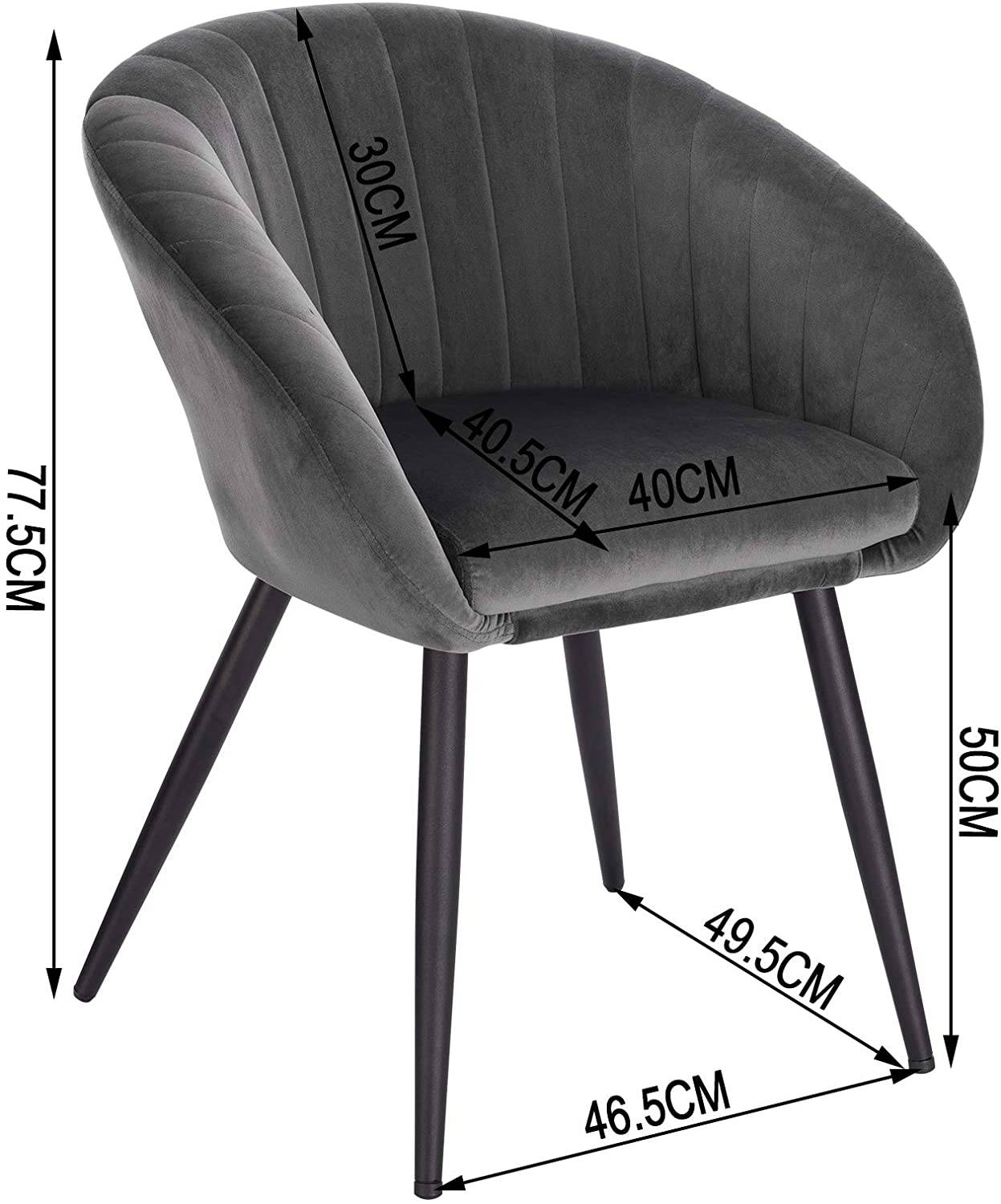 Wohnzimmerstuhl Beine Armlehne, mit Küchenstuhl 2er Samt, Set Rückenlehne, aus Metall aus Sitzfläche Esszimmerstühle mit Schwarz Polsterstuhl Sessel