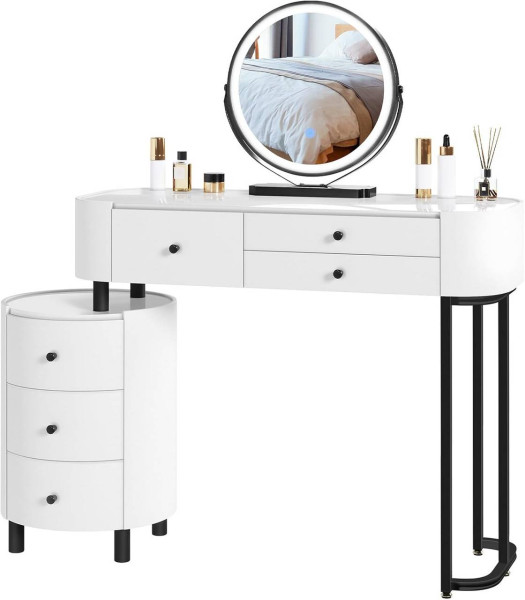 WOLTU Dressing table with LED lighting and mirror, adjustable brightness, white