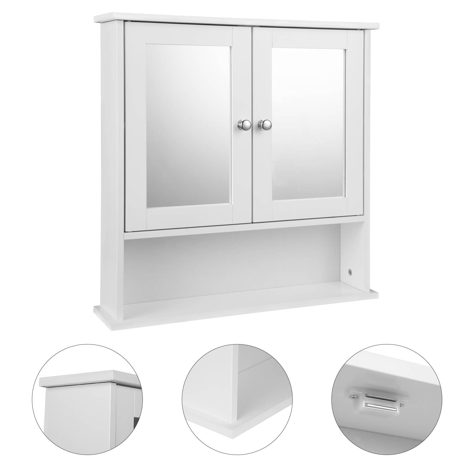 Spiegelschrank Badschrank Hängeschrank aus Einlegeboden, offenes x weiß, cm 13 Holz, 56 x höhenverstellbarer Fach, 58