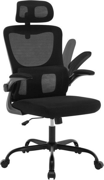 WOLTU Chaise de Bureau Ergonomique, Chaise Pivotante sur roulettes, avec Fonction Inclinable, Appui-Tête Réglable, Accoudoirs Relevables, en Maille avec Support Lombaire en Forme de C