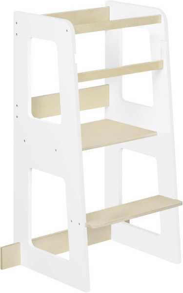 WOLTU learning tower for children from 1 year, fall protection, solid wood MDF, white wood color