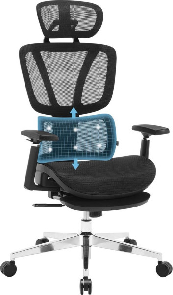 WOLTU Chaise Bureau, Chaise Ergonomique, Dossier Haut, Fonction d'Inclinaison, Accoudoirs 3D Réglables, Siège en Maille, Réglable en Hauteur, Support Lombaire, Appui-tête Réglable, Noir