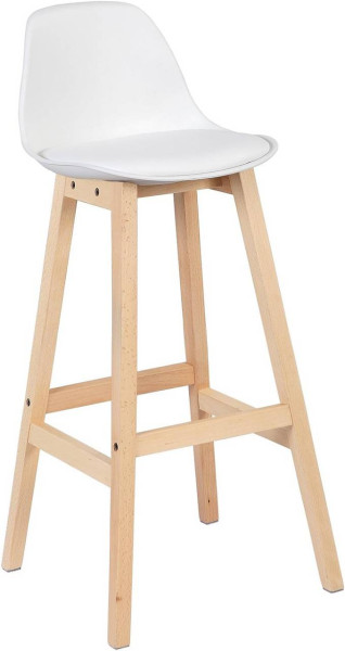 WOLTU Barhocker aus Kunststoff Kunstleder Holz mit Lehne, Design Stuhl Weiß