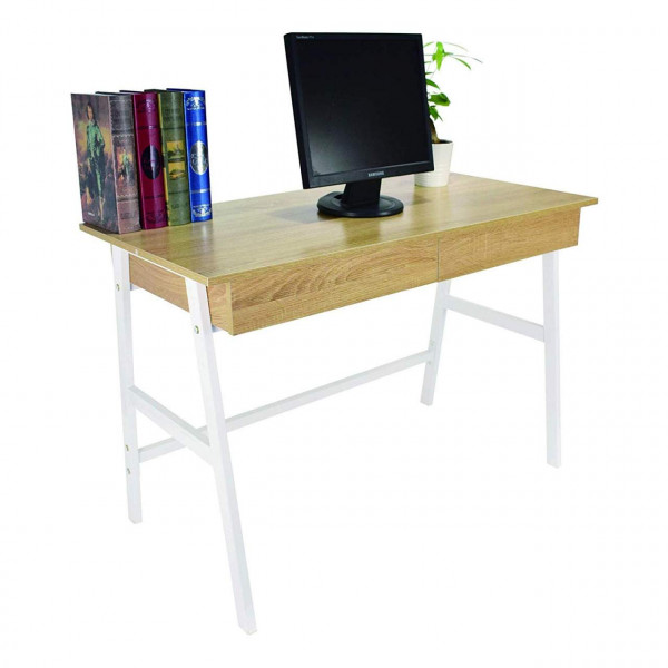 Desk With 2 Drawers In Light Oak Woltu Eu