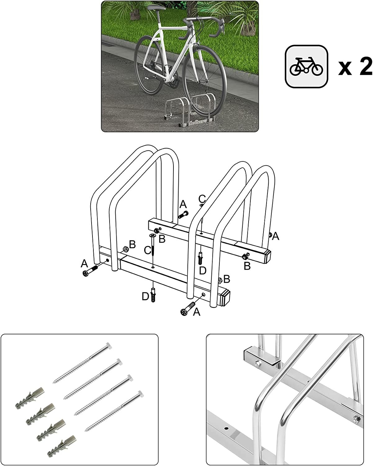 Râtelier vélo pour 4 vélos rangement vélo sol ou mural pour garage et  jardin