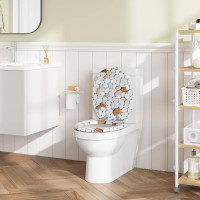 WOLTU toilet lid with soft-close mechanism, O-shaped toilet seat, made of MDF, pebbles