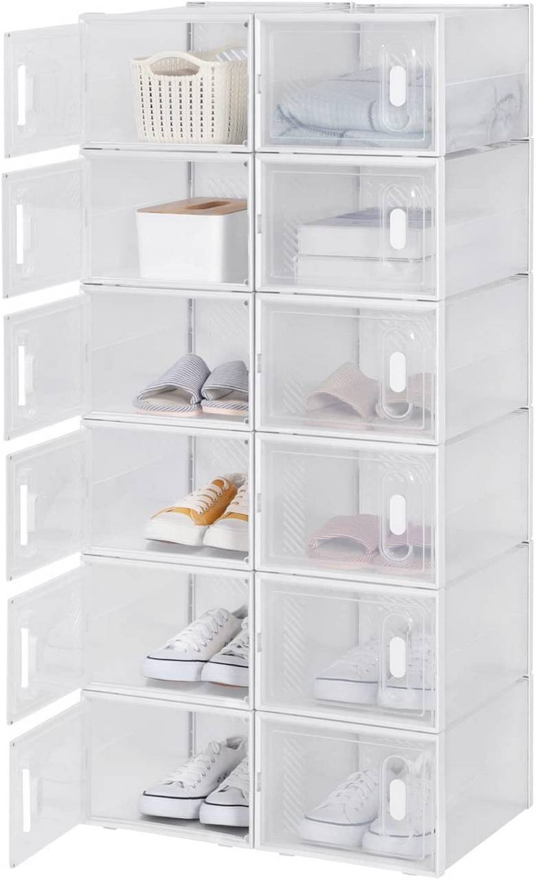 YIYIBYUS Cajas de zapatos apilables con tapas, 24 piezas plegables de  almacenamiento de zapatos de 13 pulgadas, cubos organizadores de zapatos  grandes