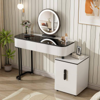 WOLTU dressing table with LED, glass top, drawers, side cabinet, white + black
