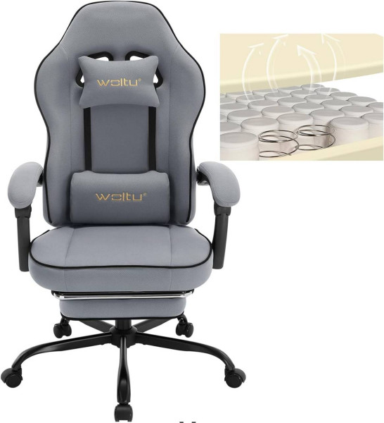 WOLTU Gaming Stuhl mit Taschenfederkissen, ergonomischer Drehstuhl, Netzstoff