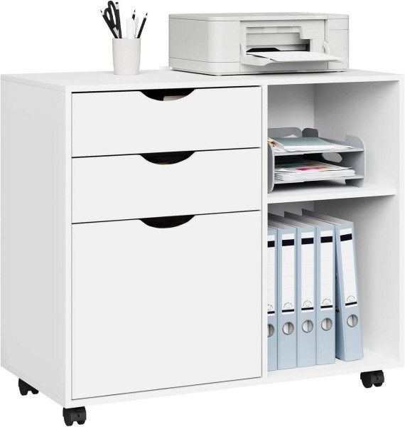 WOLTU mobile pedestal, filing cabinet with 3 drawers, 5 castors, office cabinet, white