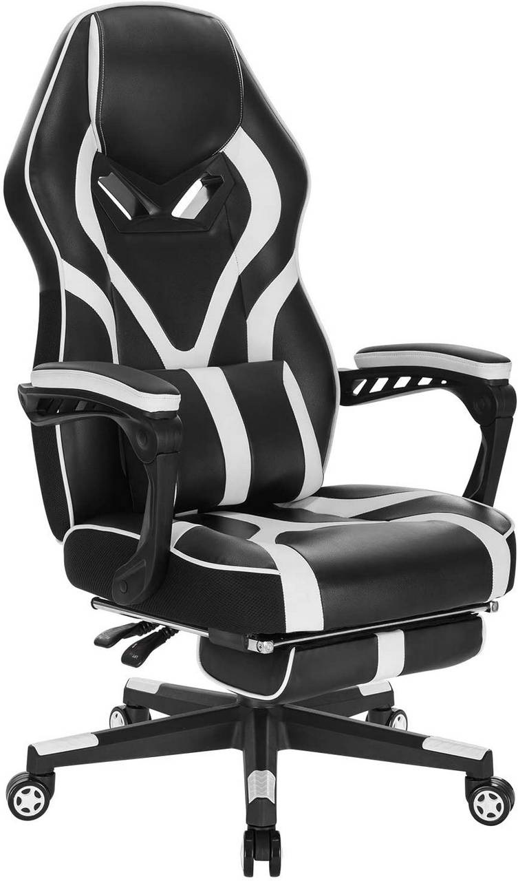 WOLTU Racing chaise. Chaise de Gaming. Fauteuil de bureau avec appuie-tête  et coussin lombaire. Siège en Similicuir. Noir+Blanc