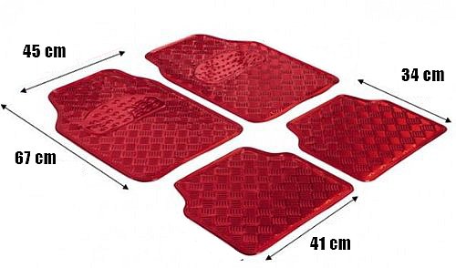 Fußmatten 4-tlg Autoteppich Alu-Look rot umrandet Textil Fußraum  Verschönerung