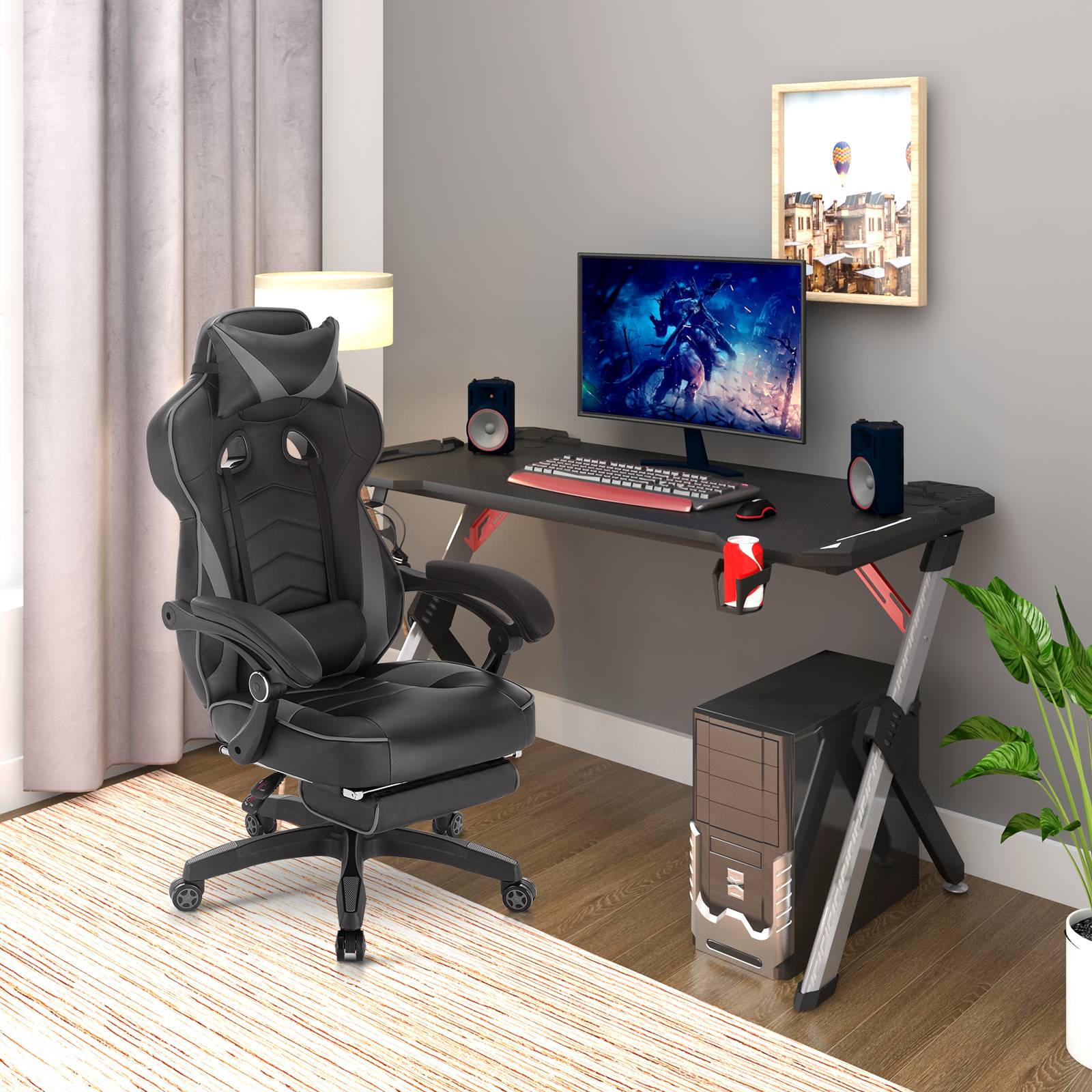 X-Bull Bureau de jeu avec LED ergonomique, pour PC et bureau, complet d' accessoires - 120 x 61 x 73 cm : : Cuisine et maison