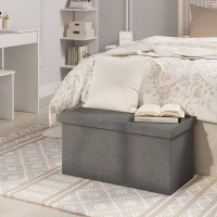 Klihome bench with storage space 80 L, lid, stool made of linen, 76x37.5x37.5 cm