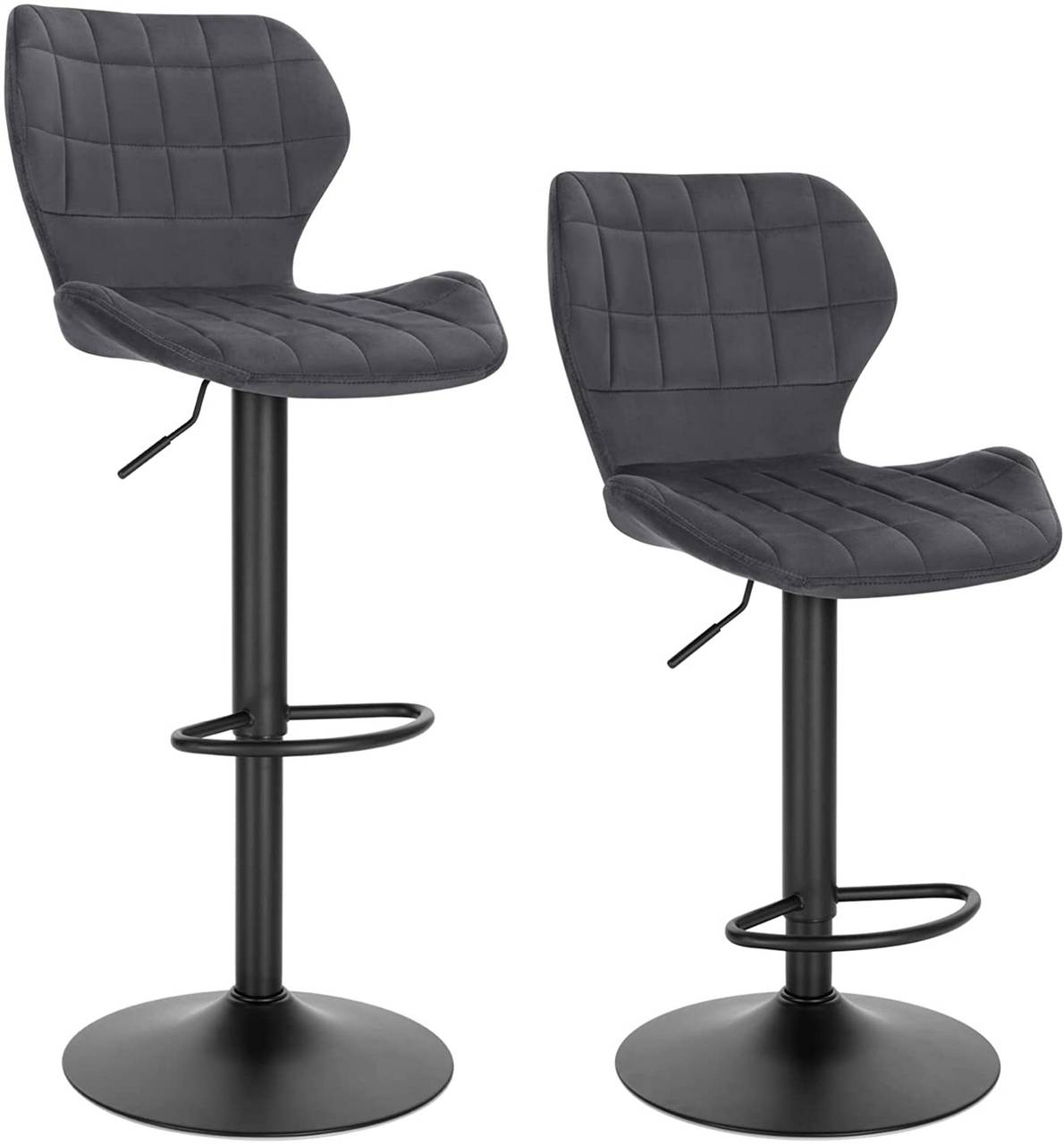 Guyifuny Taburete alto de 25.6 pulgadas de alto, giratorio de 360 °,  tapizado de terciopelo, reposapiés de metal negro, silla de desayuno,  taburetes