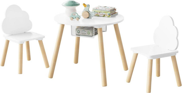 WOLTU Table ronde pour enfants avec 2 chaises, ensemble de sièges pour enfants avec sac de rangement en filet