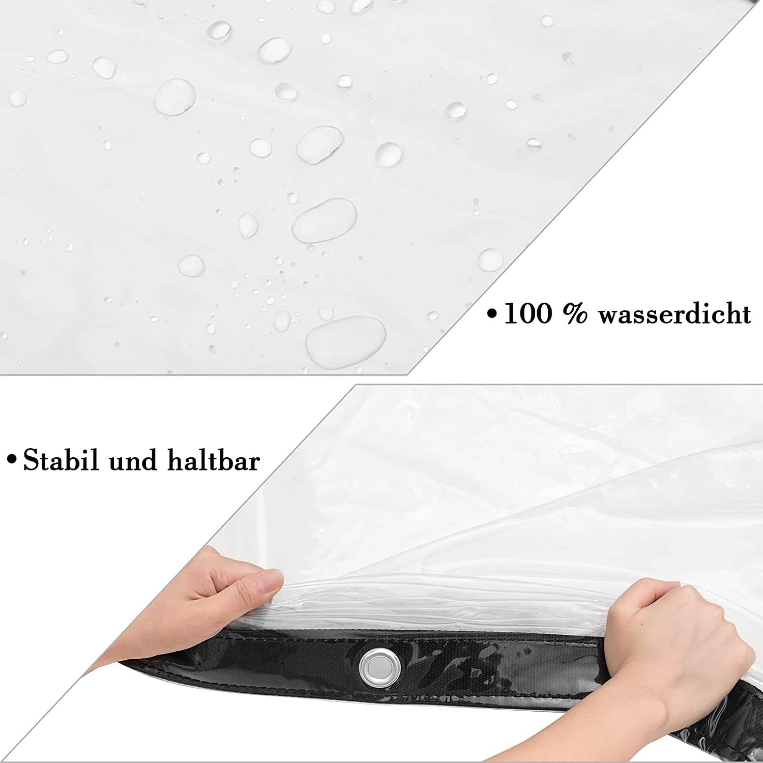 Bâche Imperméable Transparente avec Oeillets 1x2M Matériau PVC Pliable  D'extérieur Étanche, Indéchirable et Coupe-Vent