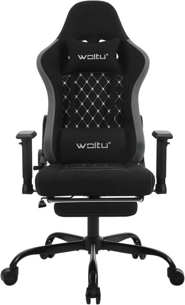 WOLTU Chaise Gaming Massante, Fauteuil Gaming, avec Coussin Lombaire Massant, Siège Large à Ressorts, Chaise Ergonomique avec Appui-tête, Repose-Pieds, Charge 150kg, Tissu Technique