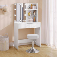 WOLTU dressing table with lighting and mirror Hollywood, with dressing stool white