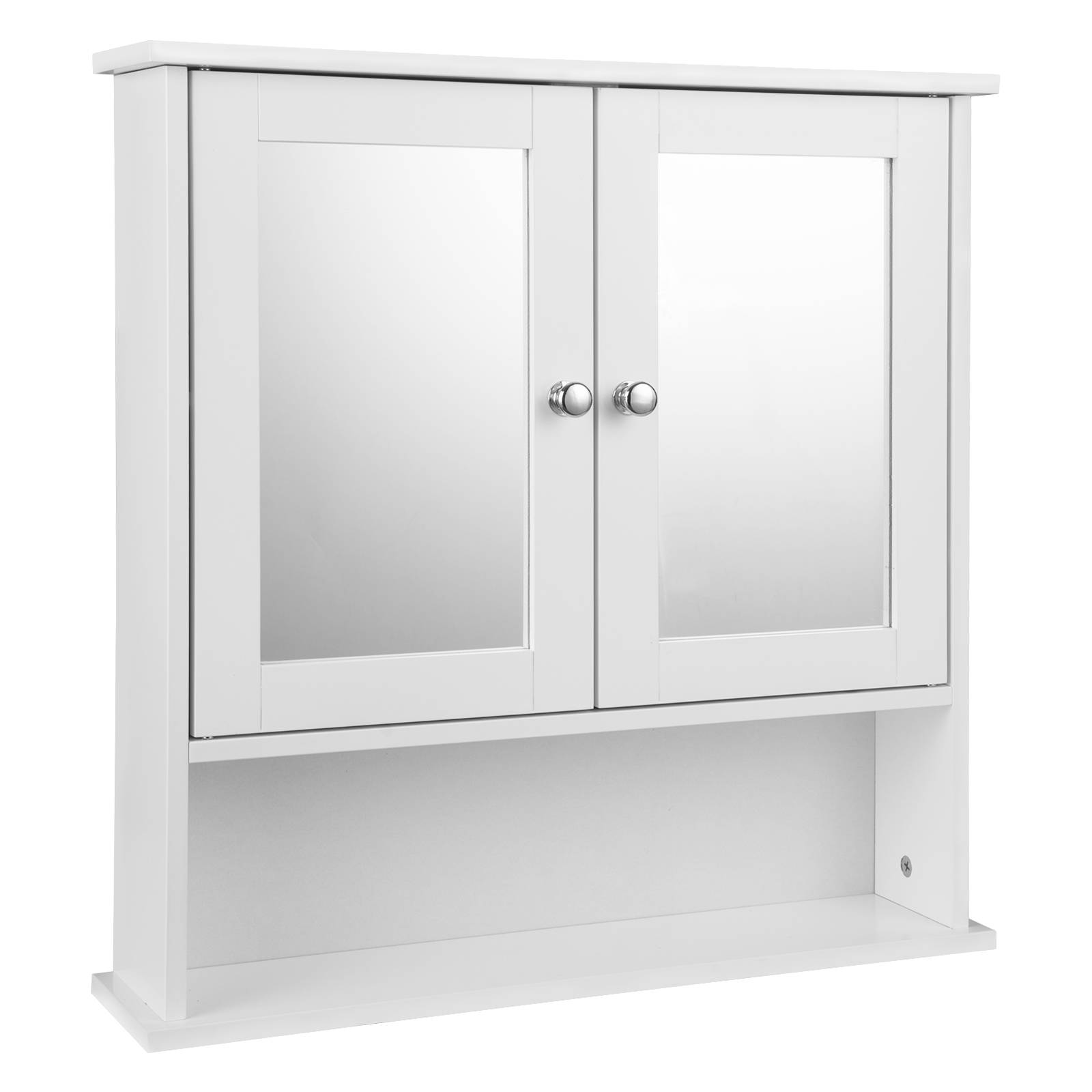 Spiegelschrank Badschrank Hängeschrank aus Holz, offenes Fach,  höhenverstellbarer Einlegeboden, weiß, 56 x 58 x 13 cm