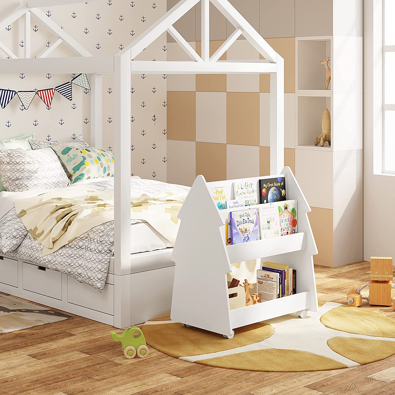 AIEGLE Estantería de 8 cubos, estantería de madera de 3 niveles, estantería  infantil para dormitorio, sala de estar, color blanco (39.4 pulgadas de
