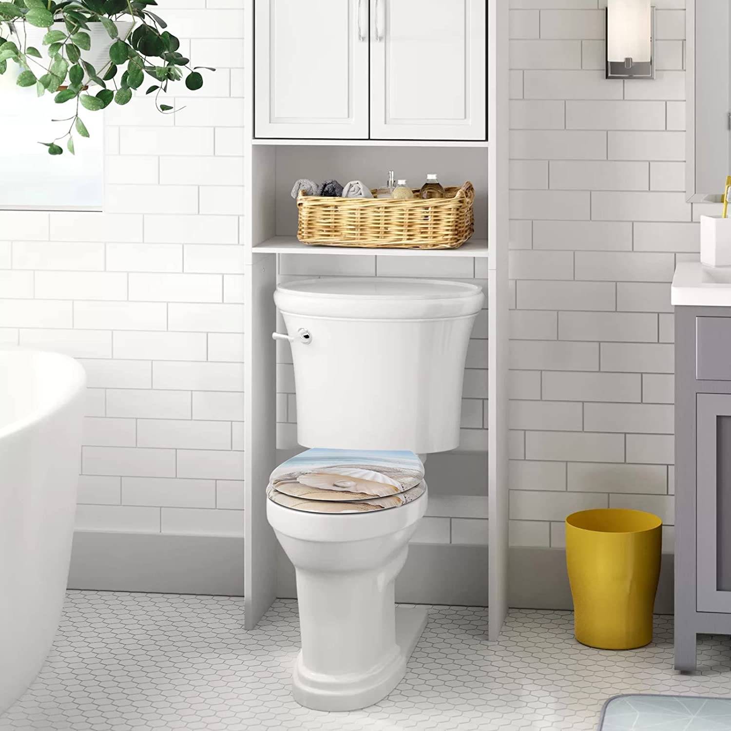 Abattant WC Antibactérien Couvercle WC Soft Close pour Cuvette O Siège de  Toilette avec Urée Formol, Perle Blanche