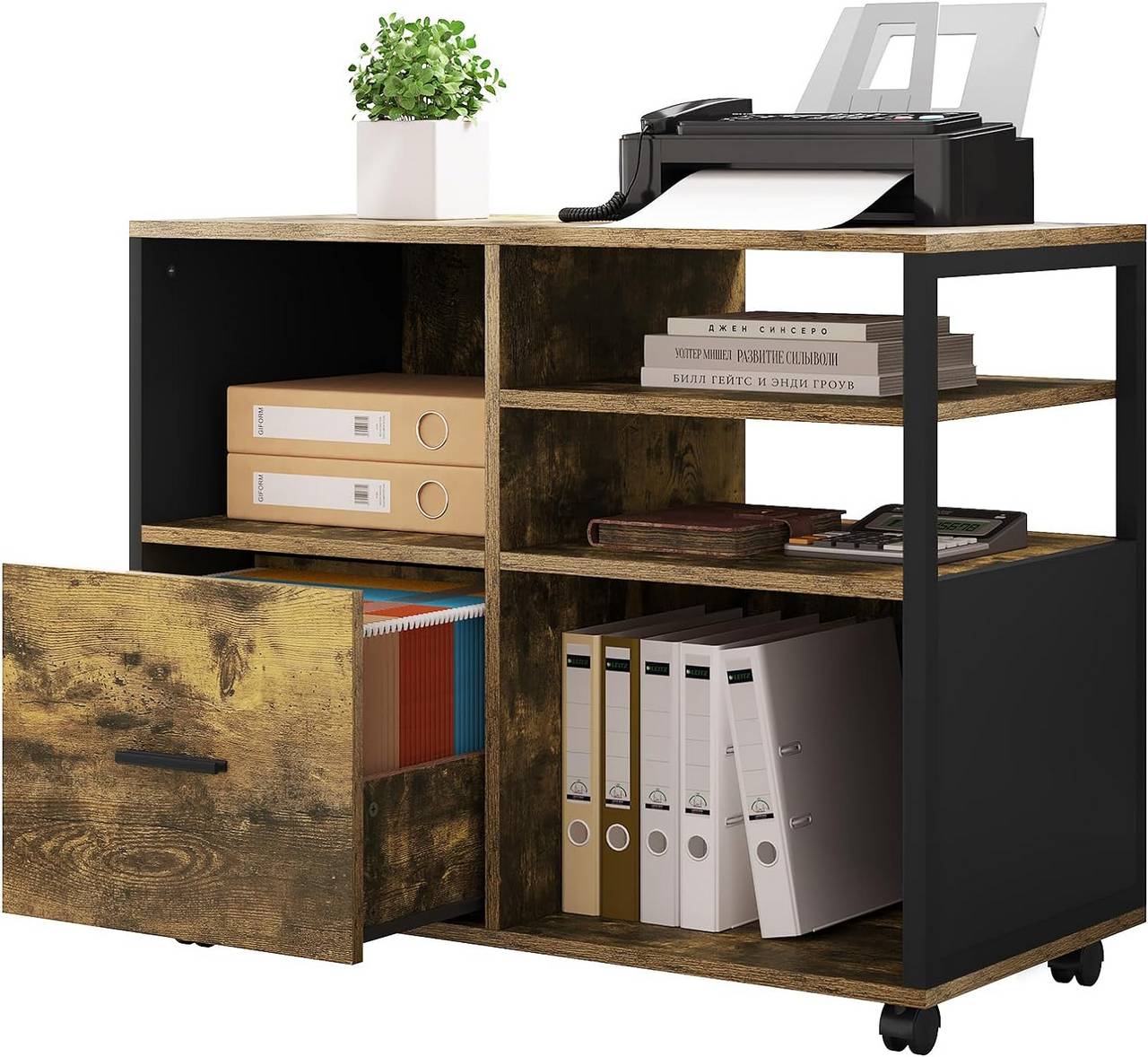 Étagère de bureau, étagère de table avec 4 étagères et compartiment ouvert,  système de