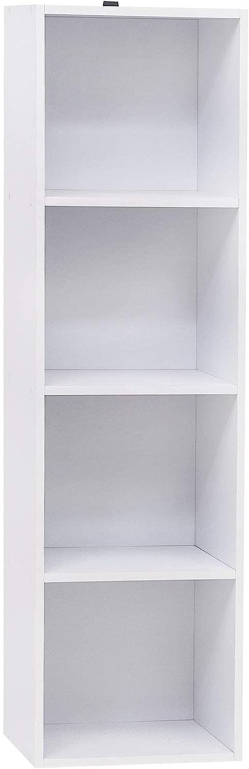 WOLTU estantería de madera de 4 niveles, estantes de exhibición de libros,  organizador de tela de almacenamiento, estantes de cubo, estante blanco de  7 cubos para oficina y sala de estar