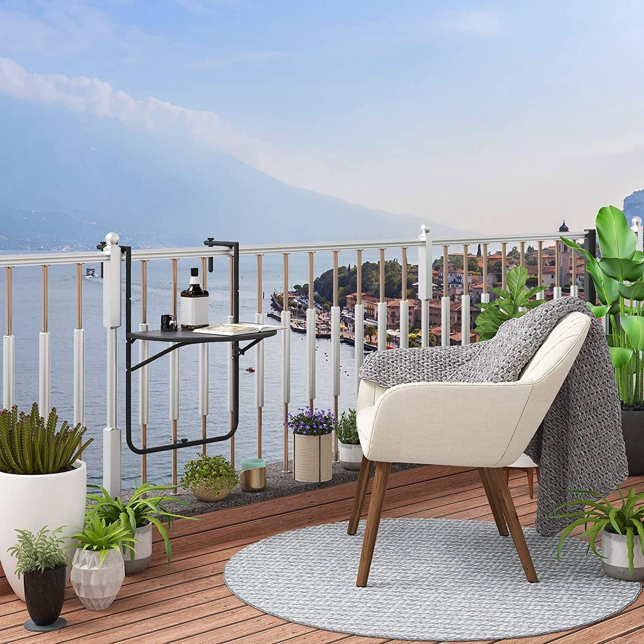 Mesa de bar de balcón para barandillas, barandilla de balcón, mesa colgante  plegable para balcón, mesa de balcón ajustable para patio, jardín