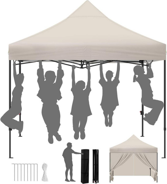 WOLTU paviljoen, 3x3 m, partytent met 4 zijwanden, raam met ritssluiting