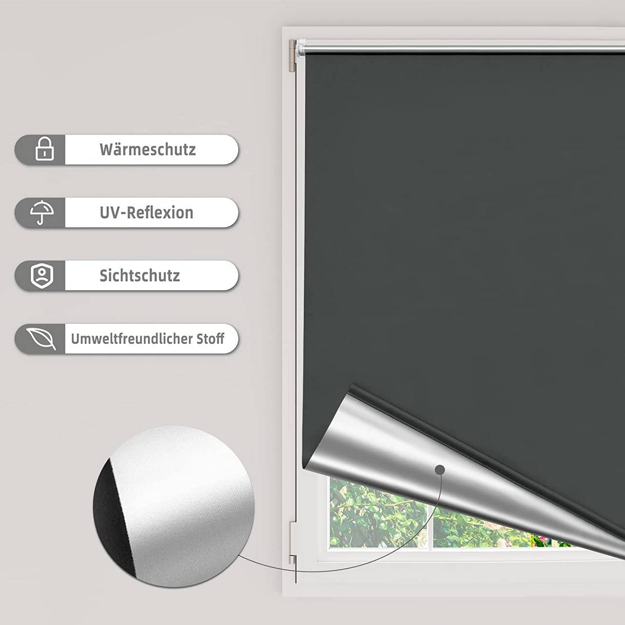 Tenda a rullo oscurante termica isolante finestra porta senza fori Carbone  Nero 120x160 cm - Shopping.com