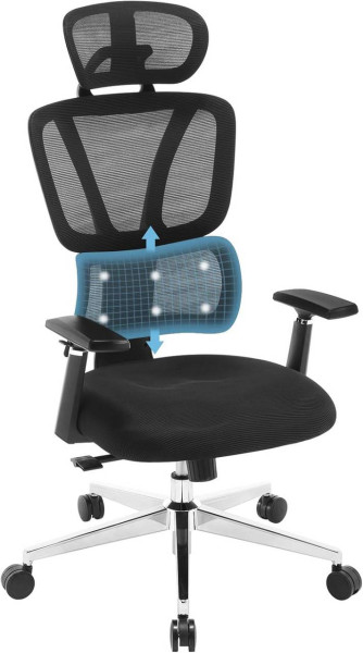 WOLTU Chaise de Bureau Ergonomique, Chaise à roulettes, Chaise Pivotante Réglable en Hauteur, Fonction Inclinable, Dossier Haut, Accoudoirs 3D, Support Lombaire, Appui-tête, en Maille, Noir