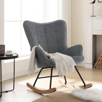 Schaukelstuhl Sessel, gepolstert, mit Holzkufen, für Wohnzimmer Balkon grau