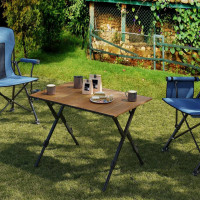 WOLTU camping table, aluminum folding table, easy to carry, height adjustable, in wood look