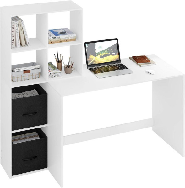 WOLTU Schreibtisch mit Regal, Stauraum, aus Holzwerkstoff, 140,5x134x50 cm, Weiß