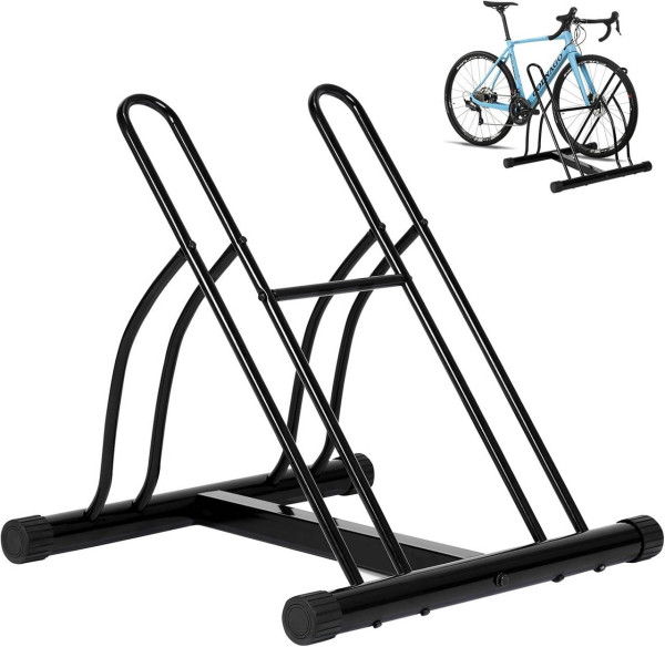 WOLTU Râtelier Vélo, Range Vélo pour 2 Bicyclettes, Support Vélo Sol, pour Pneu Max. 60mm, en Métal, pour Garage, Maison, Jardin