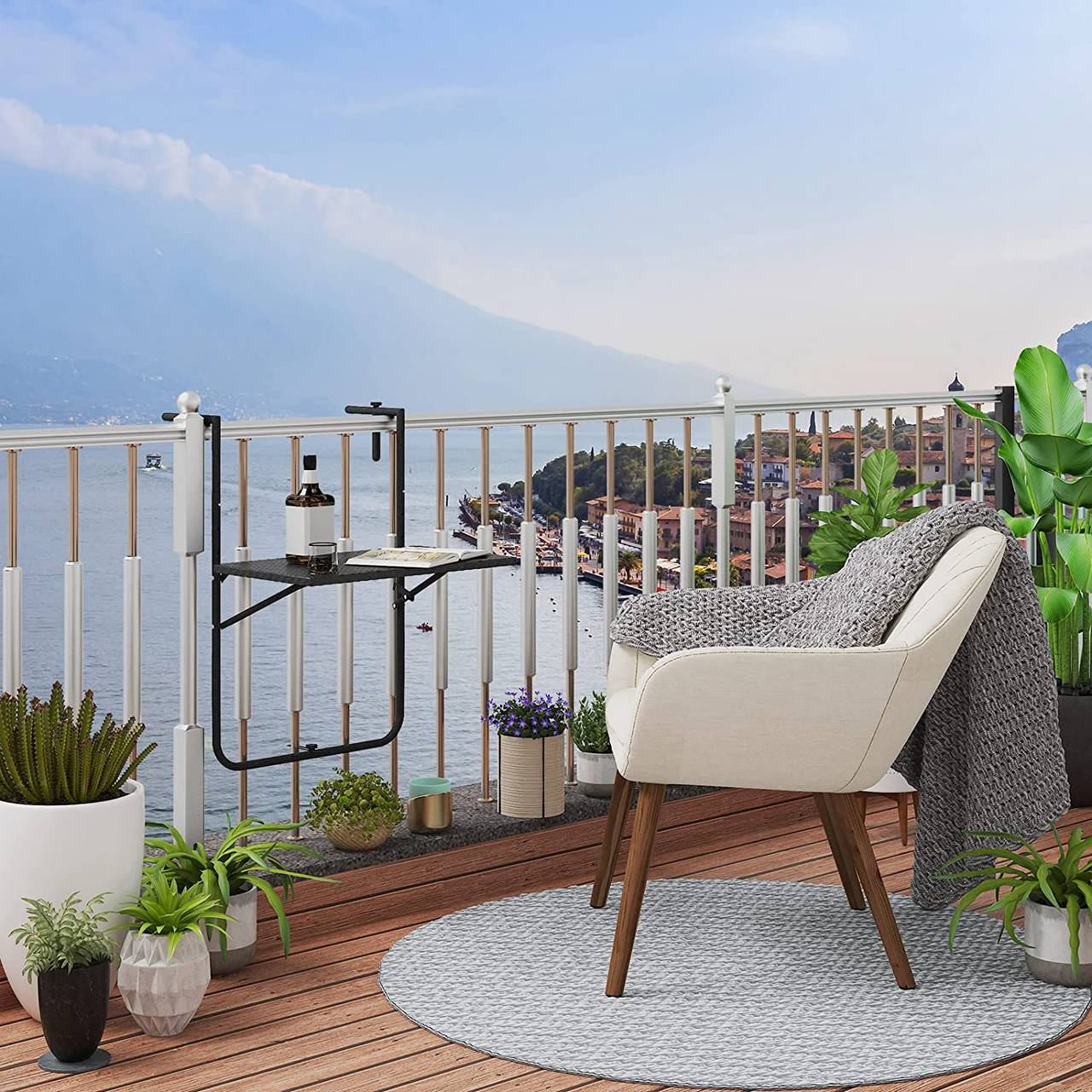  Mesa colgante de balcón, mesa plegable de madera para balcón,  altura ajustable, ahorro de espacio, riel de patio, mesa plegable para  porche y terraza (color expreso, tamaño: 23.6 x 10.6 in) 