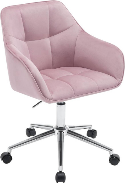 Bürohocker Homeoffice Stuhl, Schminkstuhl, höhenverstellbar, mit Armlehnen Samtsitz, Rosa+Silber