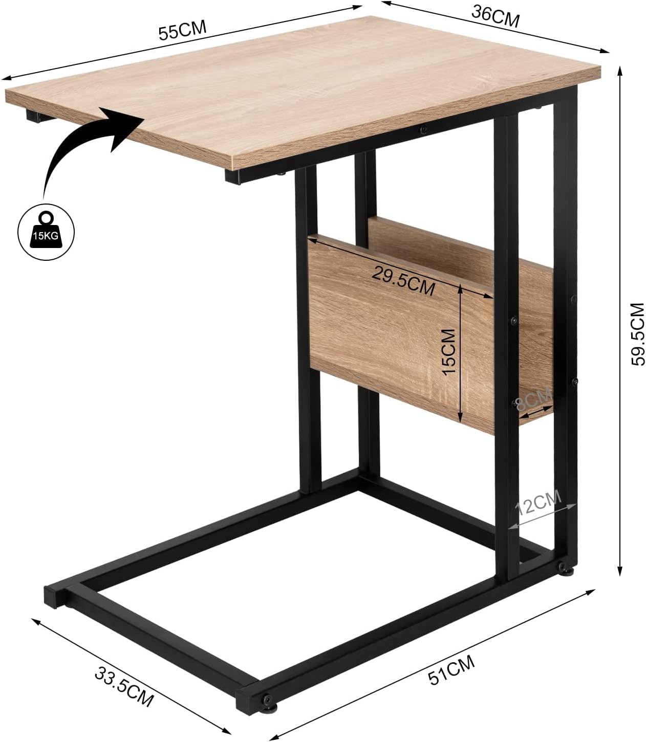 Mesa auxiliar de madera | Mesas auxiliares para sala de estar | Con  almacenamiento de doble capa | Resistente y elegante | Fácil montaje |  Resistente