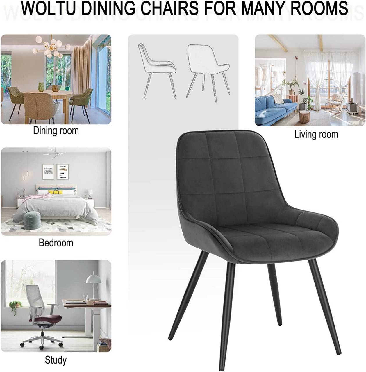 Esszimmerstühle 6er Stuhl Rückenlehne Set, Küche, Schlafzimmer Wohnzimmer mit gepolstert, Küchenstuhl Akzentstuhl für ergonomischer Samt, Polsterstuhl