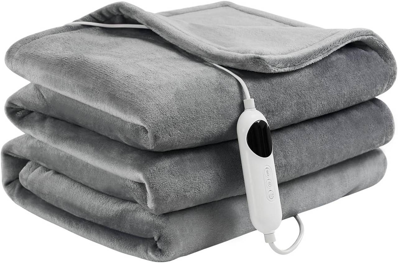 Elektrisch beheizte Decke Überwurf 130 x 180 cm große weiche Flanell warme  Decke mit 6 Stunden automatischer Abschaltung & 4 Heizstufen & Überhitzung