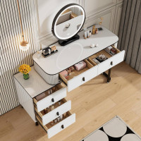 WOLTU Dressing table with LED, mirror, 2 drawers, side cabinet, white + black