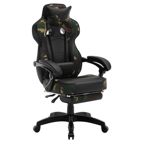 Fauteuil de Bureau Chaise Gaming en Similicuir,Chaise de Bureau avec Appuie-tête et Repose-Pieds,Camouflage